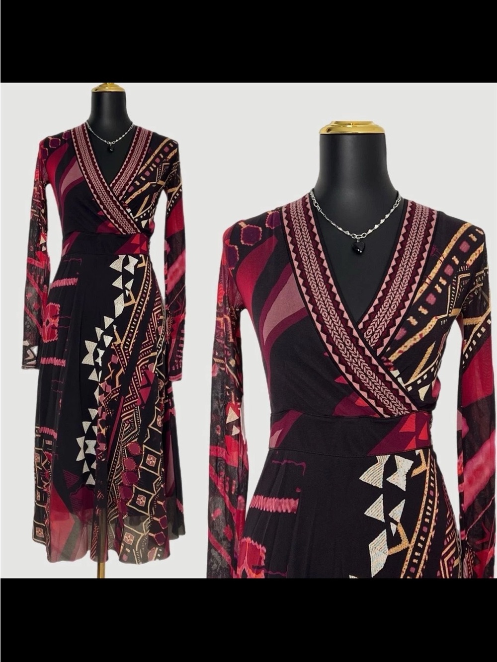Fuzzi Mesh Sleeves Midi Dress Size Large